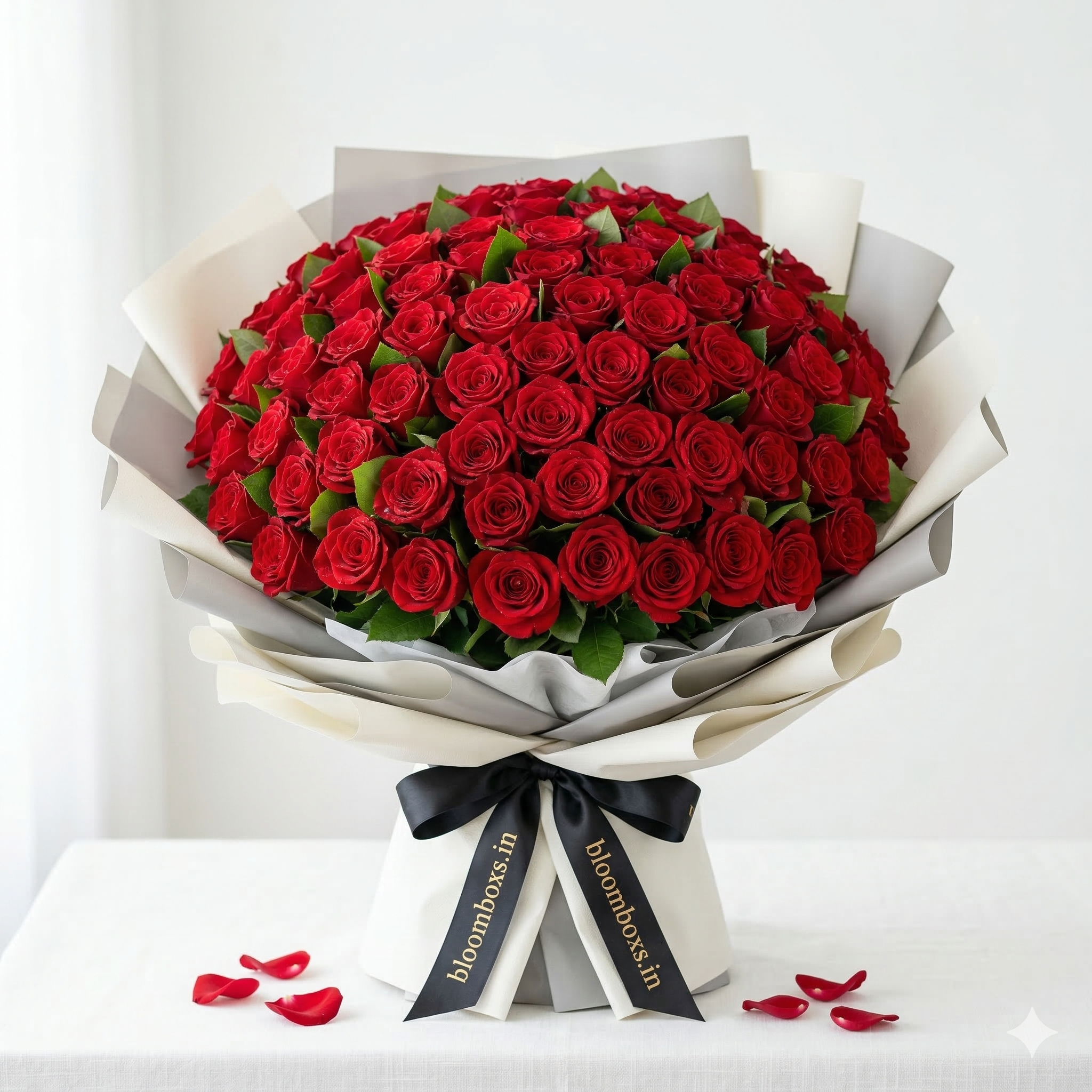 100 Red Roses Bouquet – Romantic Love Flower Bouquet with Wrapping