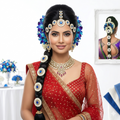 Blue Themed Bridal Hair Makeup Set with Elegant Wedding Accessories
