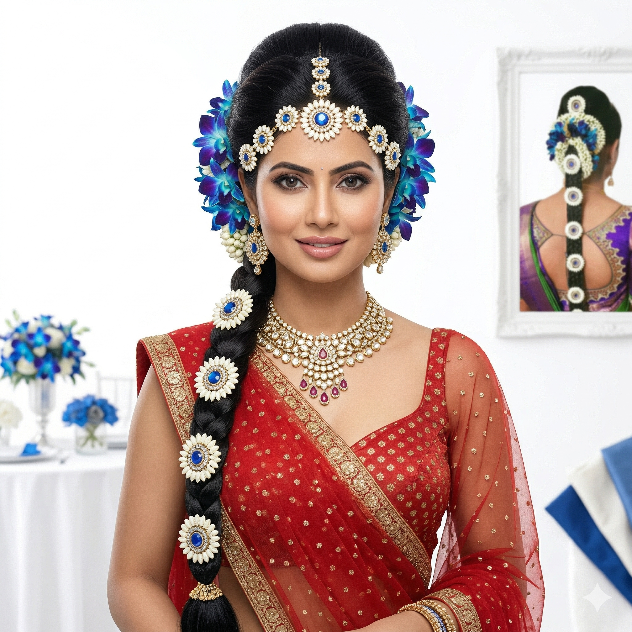 Blue Themed Bridal Hair Makeup Set with Elegant Wedding Accessories