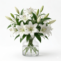 White Lily Flower Bouquet with Vase | Same Day Delivery Delhi | Bloomboxs
