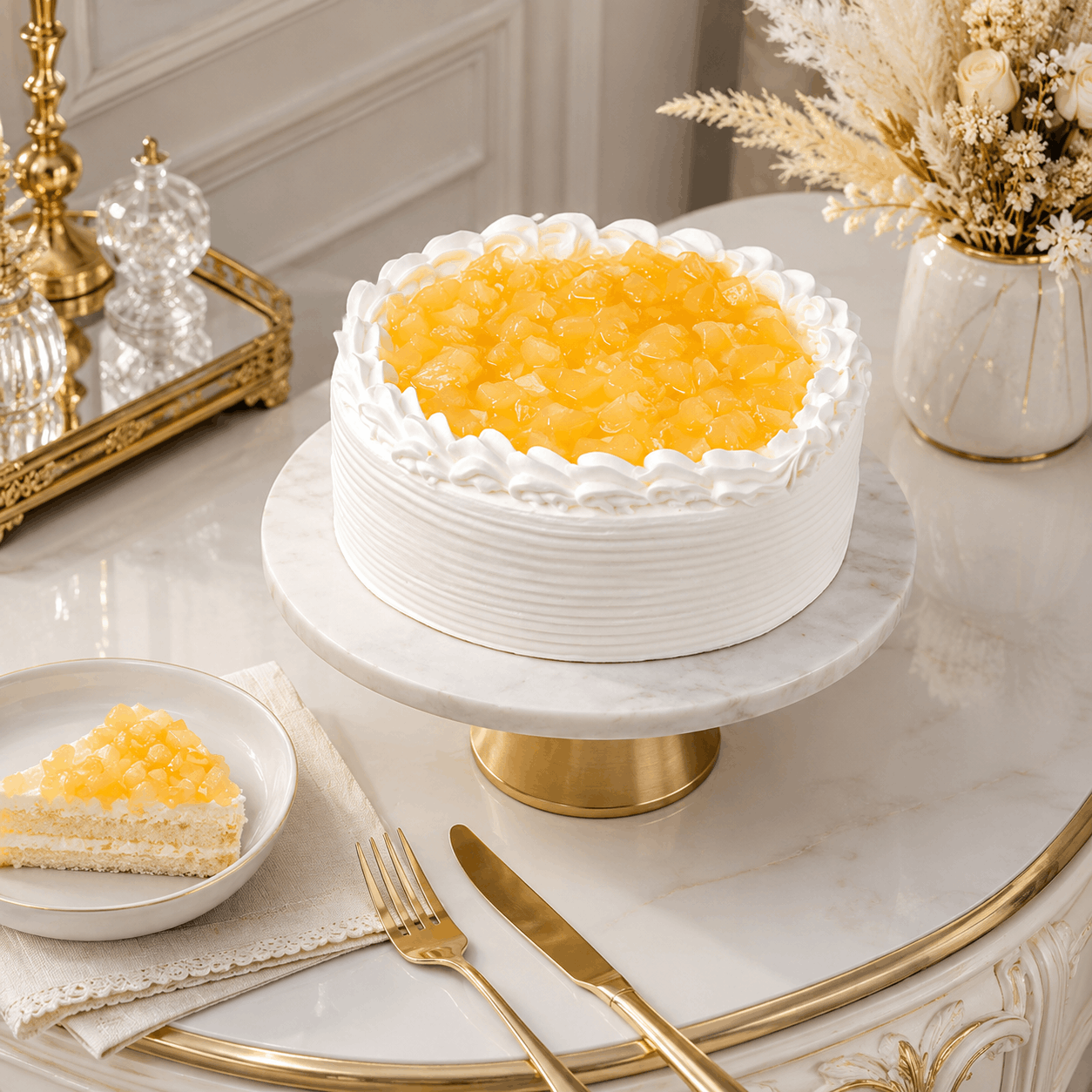 2 Kg Eggless Pineapple Cake with Fresh Cream and Pineapple Topping