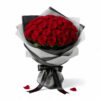 50 fresh red roses bouquet with elegant black and silver wrapping, Delhi NCR