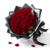 Premium 50 red roses flower bouquet with black and white wrapping and ribbon